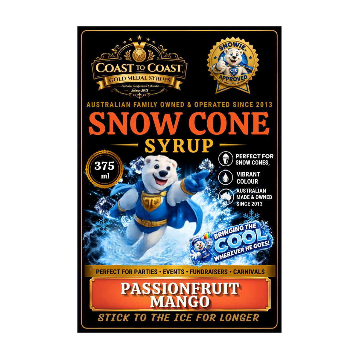 Passionfruit Mango Snow Cone Syrups 375ml - Coast to Coast Gold Medal Syrups®