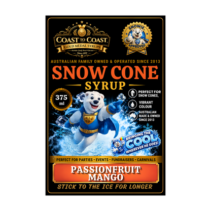 Passionfruit Mango Snow Cone Syrups 375ml - Coast to Coast Gold Medal Syrups®