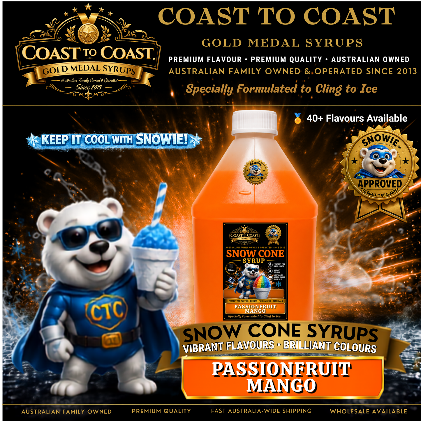 Passionfruit Mango Snow Cone Syrups 4ltr - Coast to Coast Gold Medal Syrups®