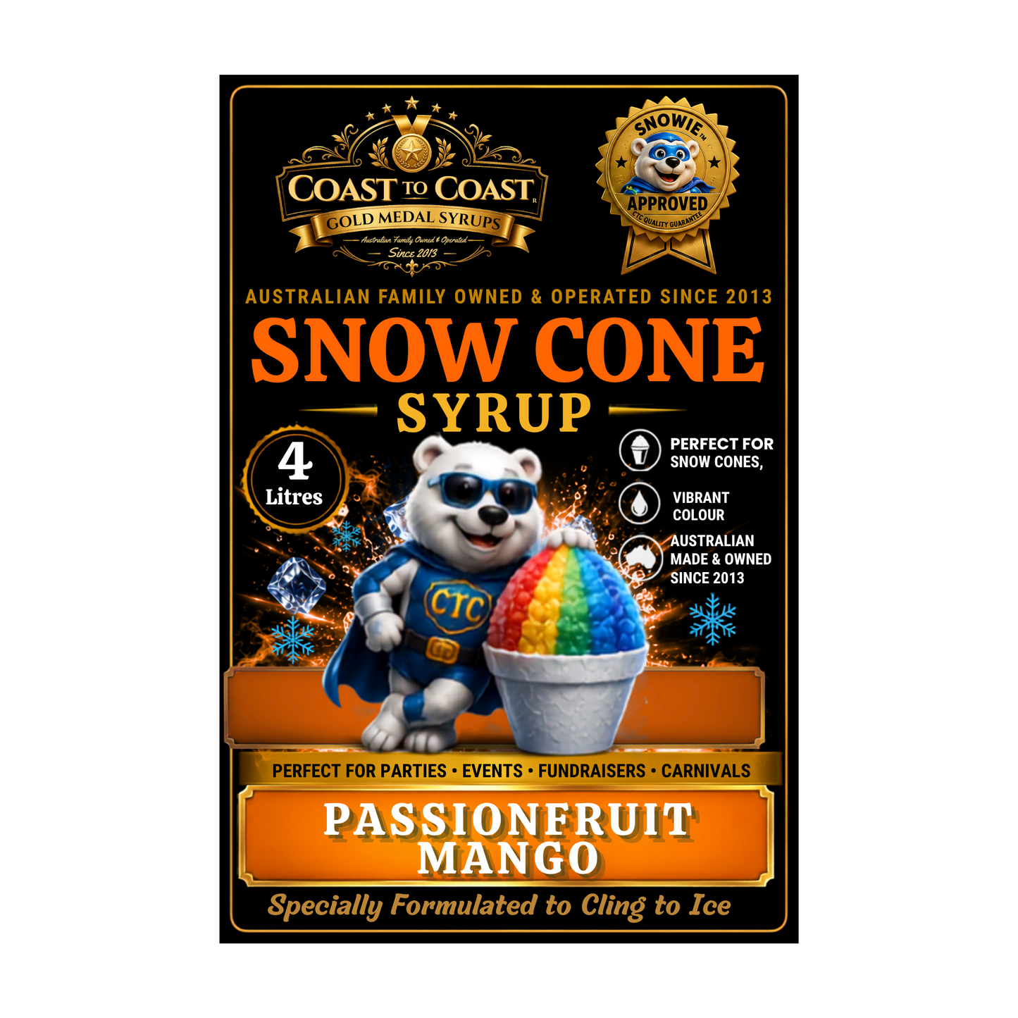 Passionfruit Mango Snow Cone Syrups 4ltr - Coast to Coast Gold Medal Syrups®