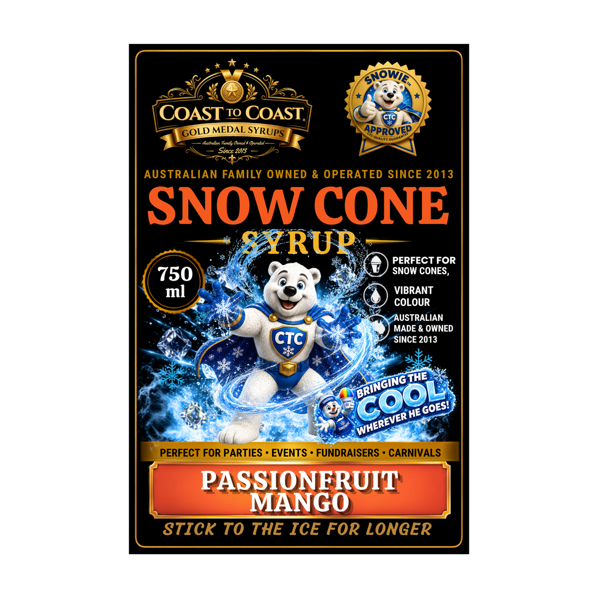 Passionfruit Mango Snow Cone Syrups 750ml - Coast to Coast Gold Medal Syrups®