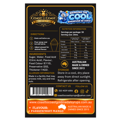 Passionfruit Mango Snow Cone Syrups 750ml - Coast to Coast Gold Medal Syrups®