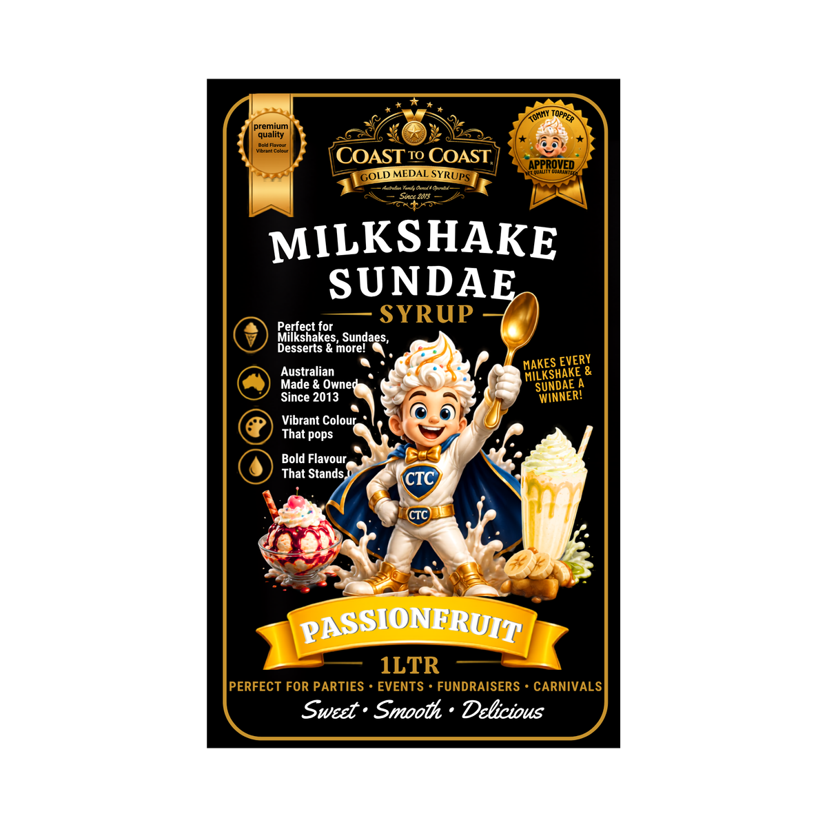 Passionfruit, Milkshake/Sundae toppings 1ltr - Coast to Coast Gold Medal Syrups®