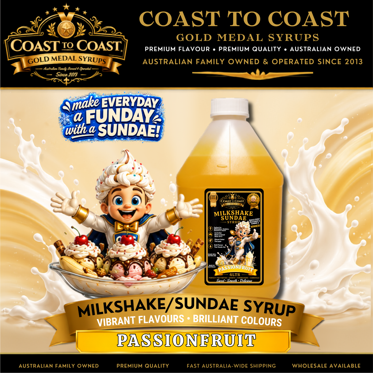 Passionfruit, Milkshake-Sundae Toppings 4ltr - Coast to Coast Gold Medal Syrups®