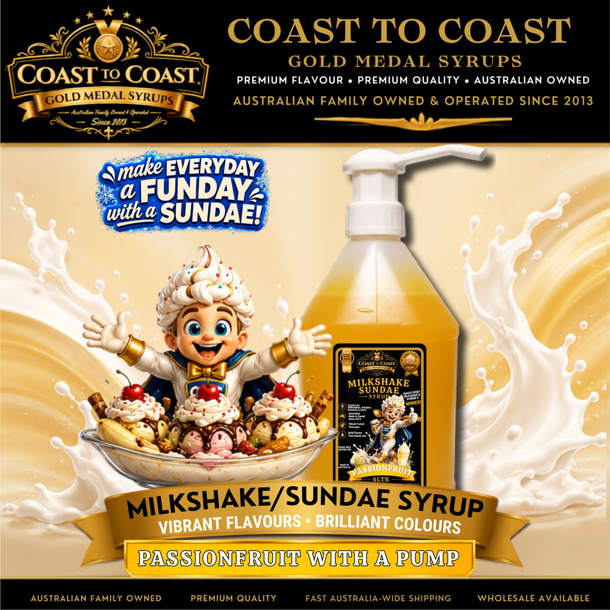 Passionfruit, Milkshake-Sundae Toppings 4ltr with pump, Coast to Coast Gold Medal Syrups®