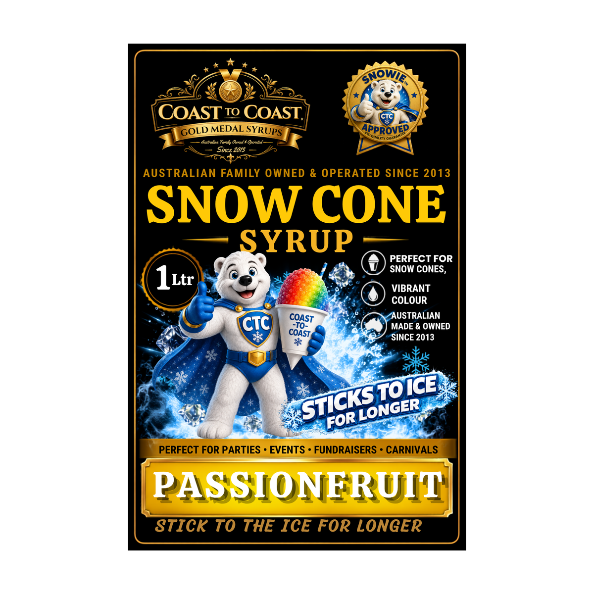 Passionfruit Snow Cone Syrups 1ltr - Coast to Coast Gold Medal Syrups®