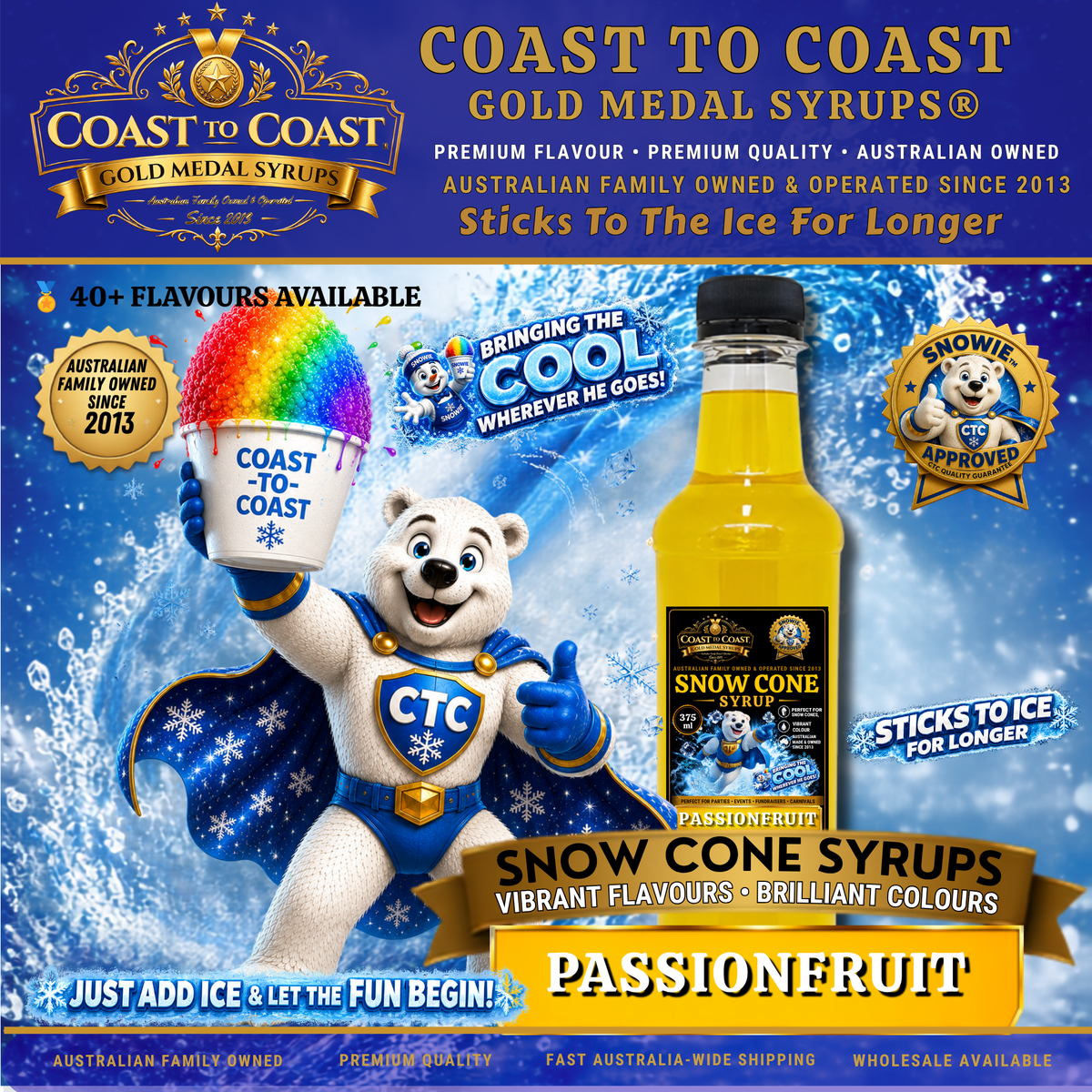 Passionfruit Snow Cone Syrups 375ml - Coast to Coast Gold Medal Syrups®