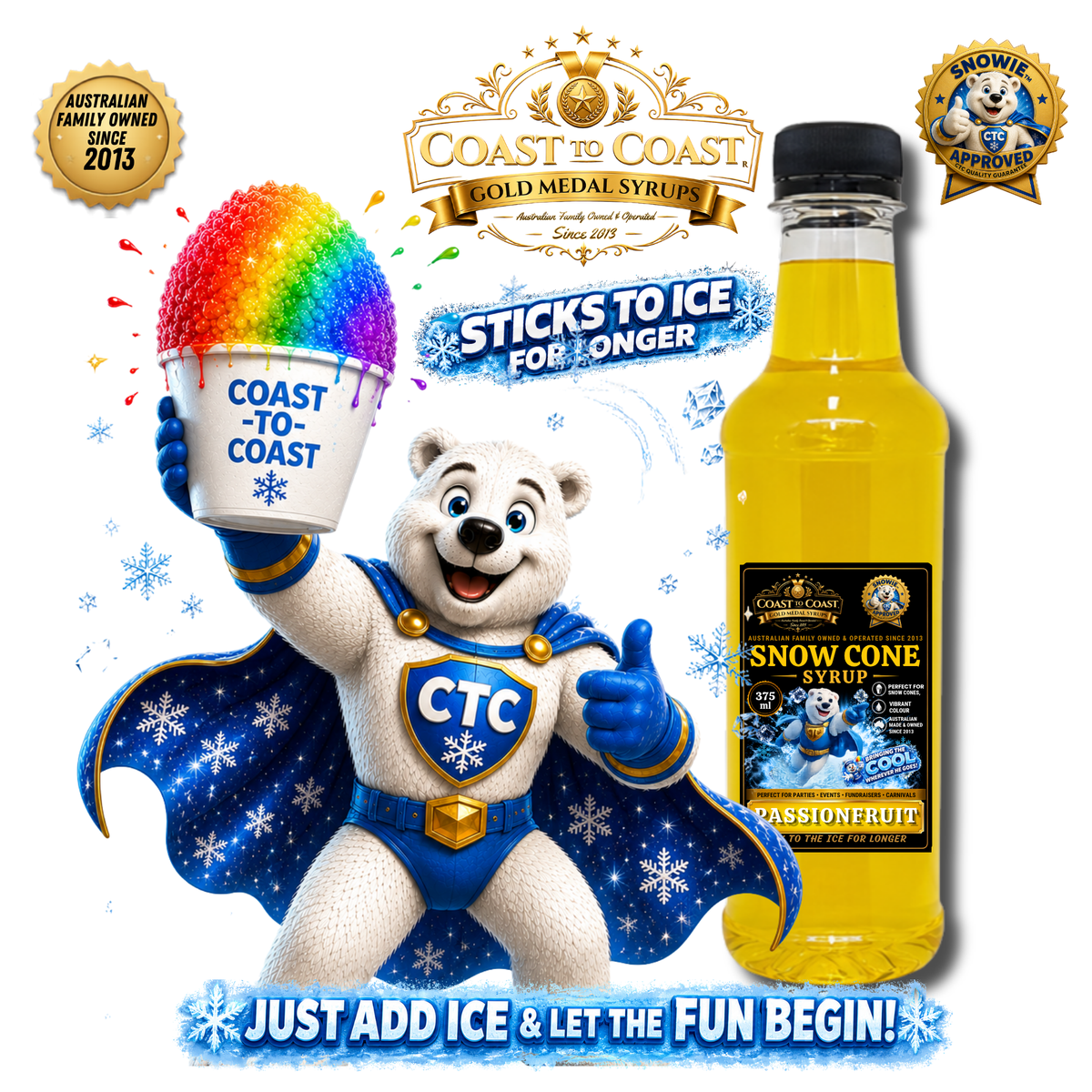 Passionfruit Snow Cone Syrups 375ml - Coast to Coast Gold Medal Syrups®