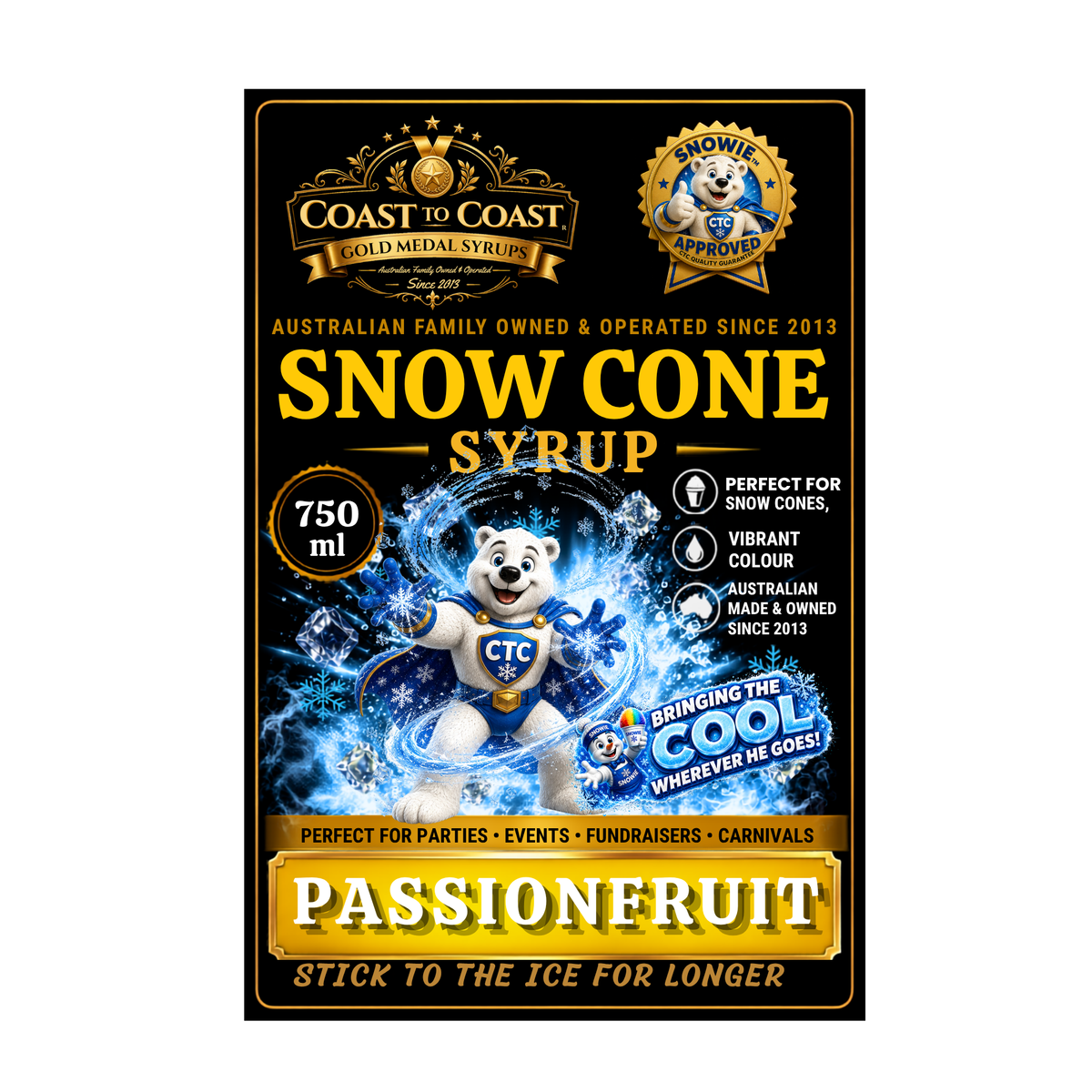 Passionfruit Snow Cone Syrups 750ml - Coast to Coast Gold Medal Syrups®