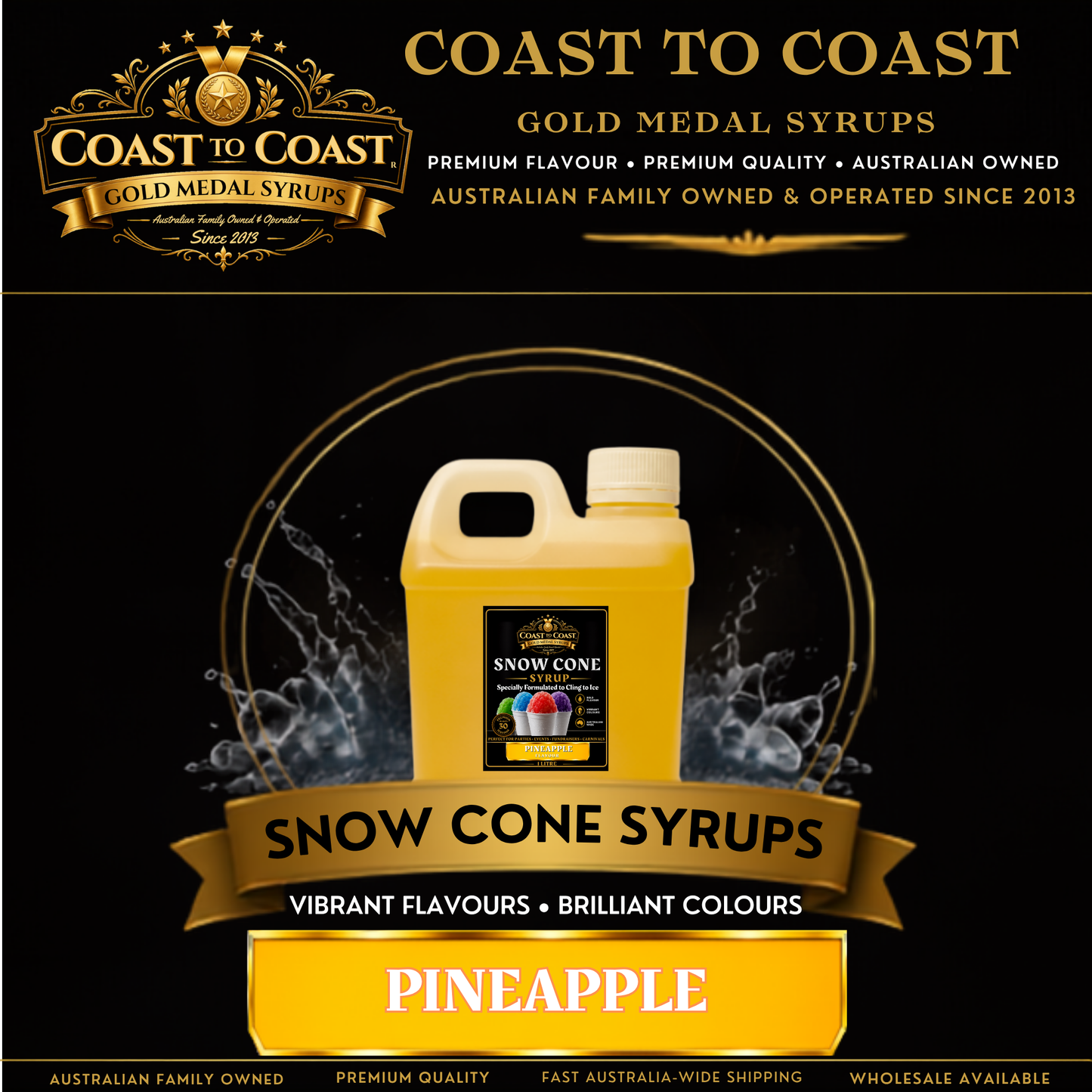 Pineapple Snow Cone Syrups 1ltr - Coast to Coast Gold Medal Syrups®