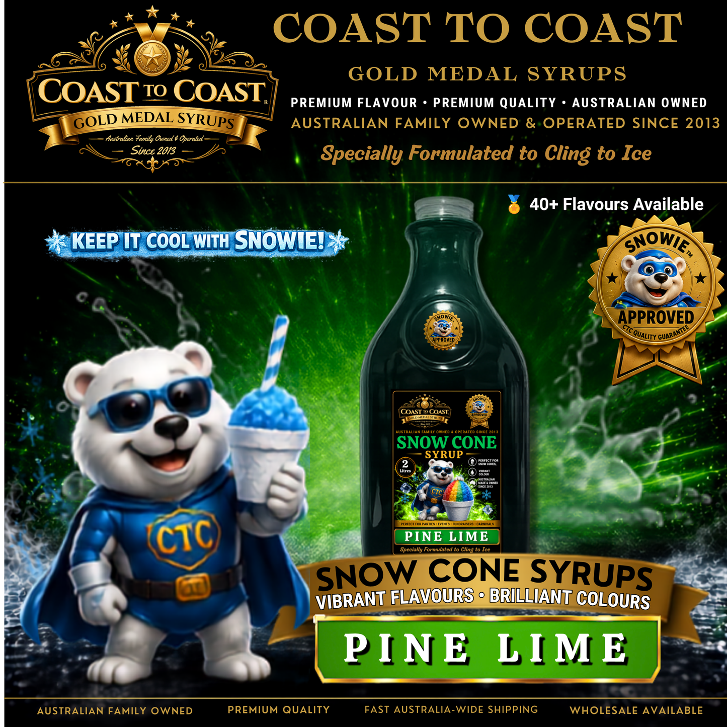 Pine Lime Snow Cone Syrups 2ltr - Coast to Coast Gold Medal Syrups®
