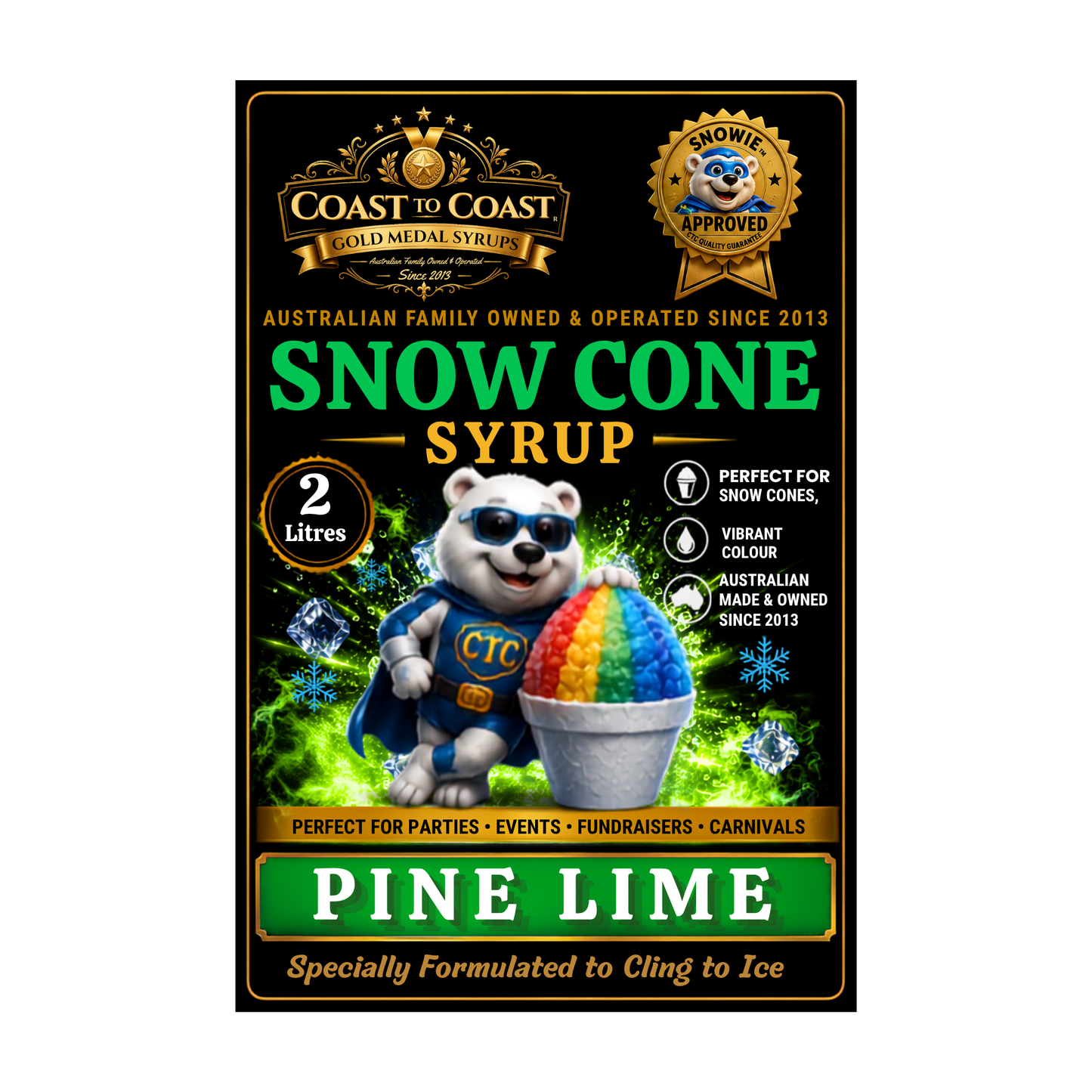 Pine Lime Snow Cone Syrups 2ltr - Coast to Coast Gold Medal Syrups®