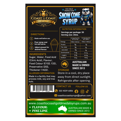 Pine Lime Snow Cone Syrups 2ltr - Coast to Coast Gold Medal Syrups®