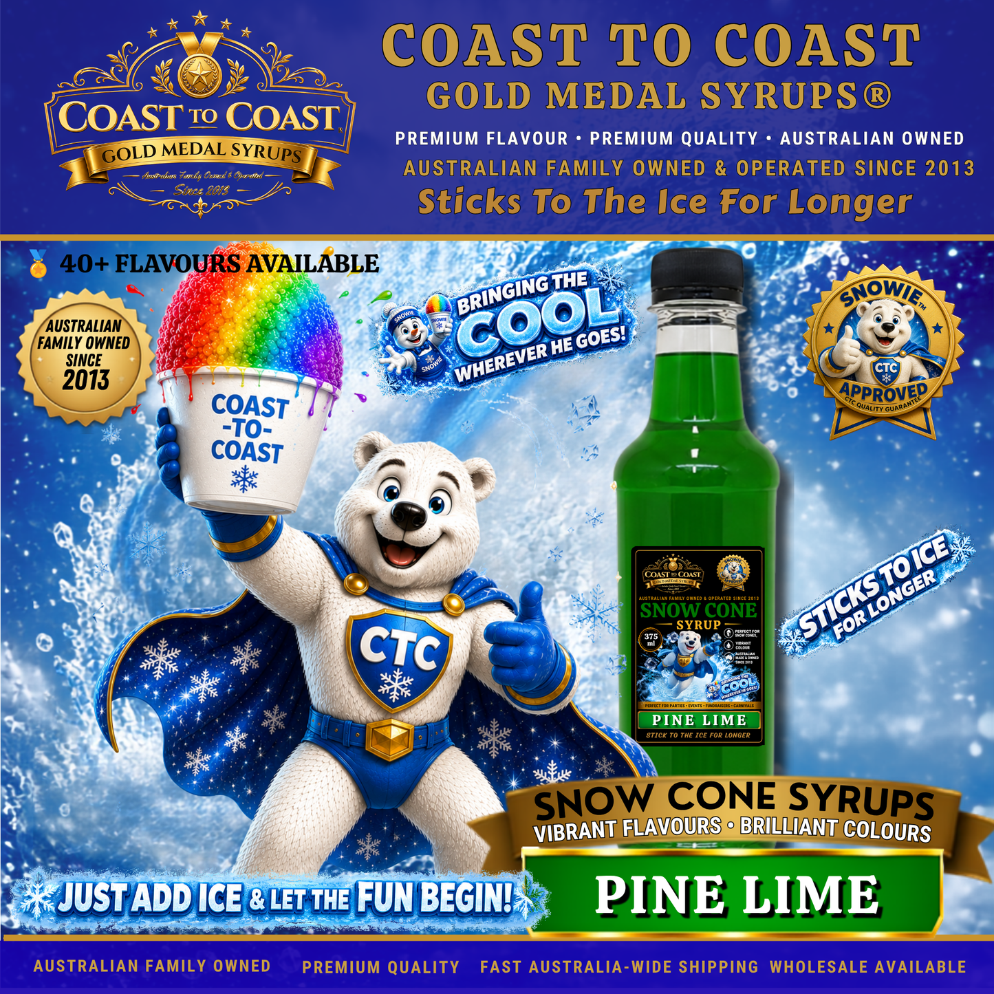 Pine Lime Snow Cone Syrup 375ml – Premium Ice Syrup - Coast to Coast Gold Medal Syrups®