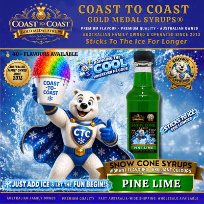 Pine Lime Snow Cone Syrup 375ml – Premium Ice Syrup - Coast to Coast Gold Medal Syrups®