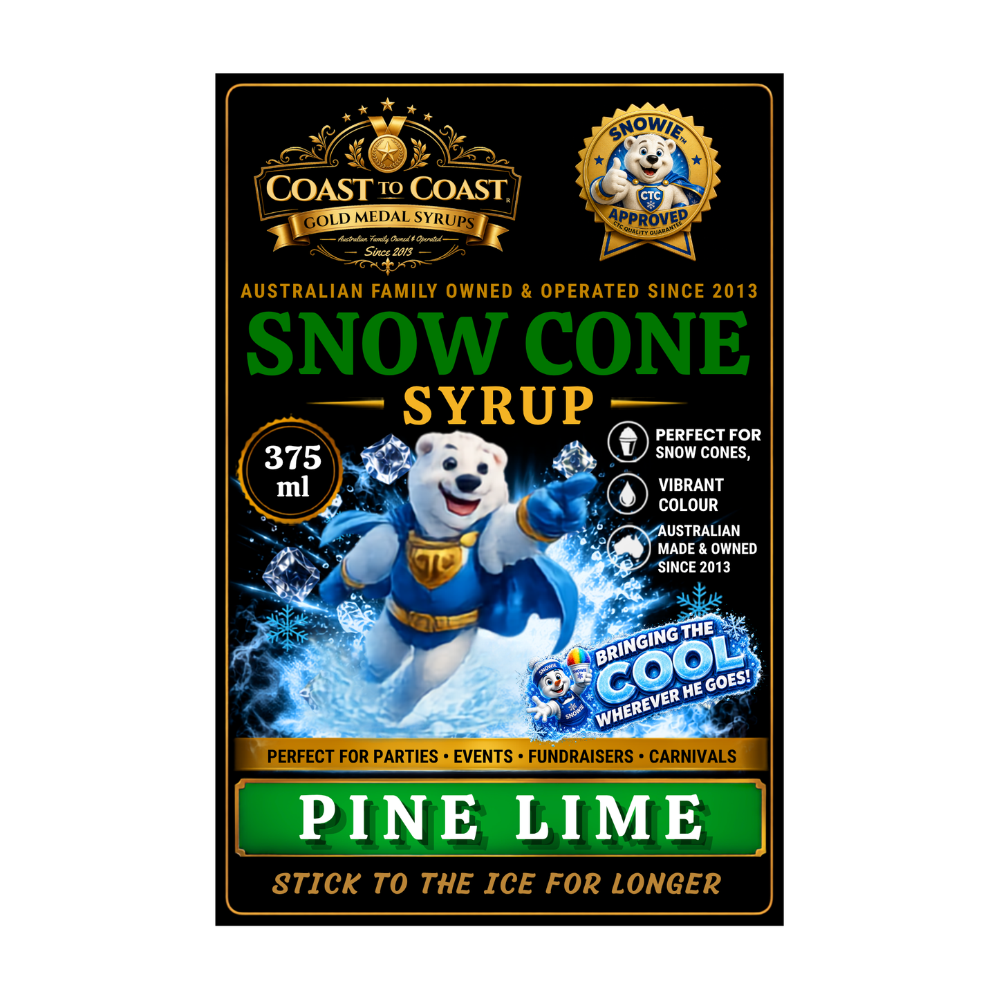Pine Lime Snow Cone Syrup 375ml – Premium Ice Syrup - Coast to Coast Gold Medal Syrups®