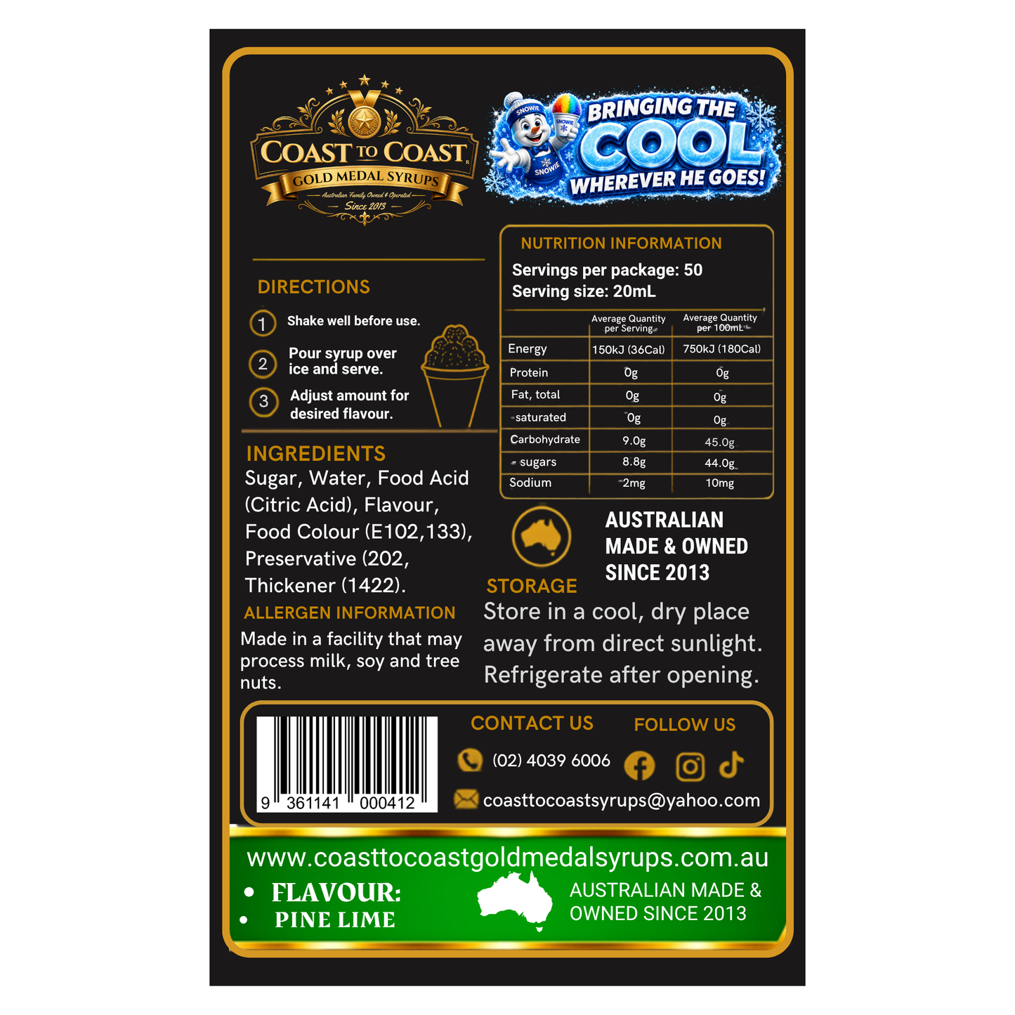 Pine Lime Snow Cone Syrup 375ml – Premium Ice Syrup - Coast to Coast Gold Medal Syrups®