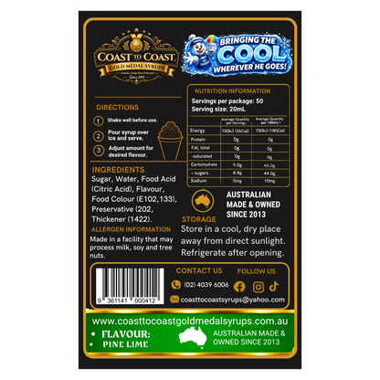 Pine Lime Snow Cone Syrup 375ml – Premium Ice Syrup - Coast to Coast Gold Medal Syrups®