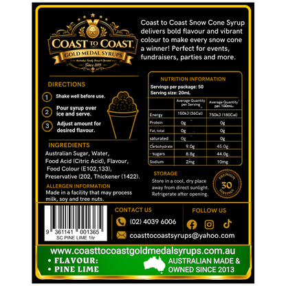 Pine Lime Snow Cone Syrups 1ltr - Coast to Coast Gold Medal Syrups®