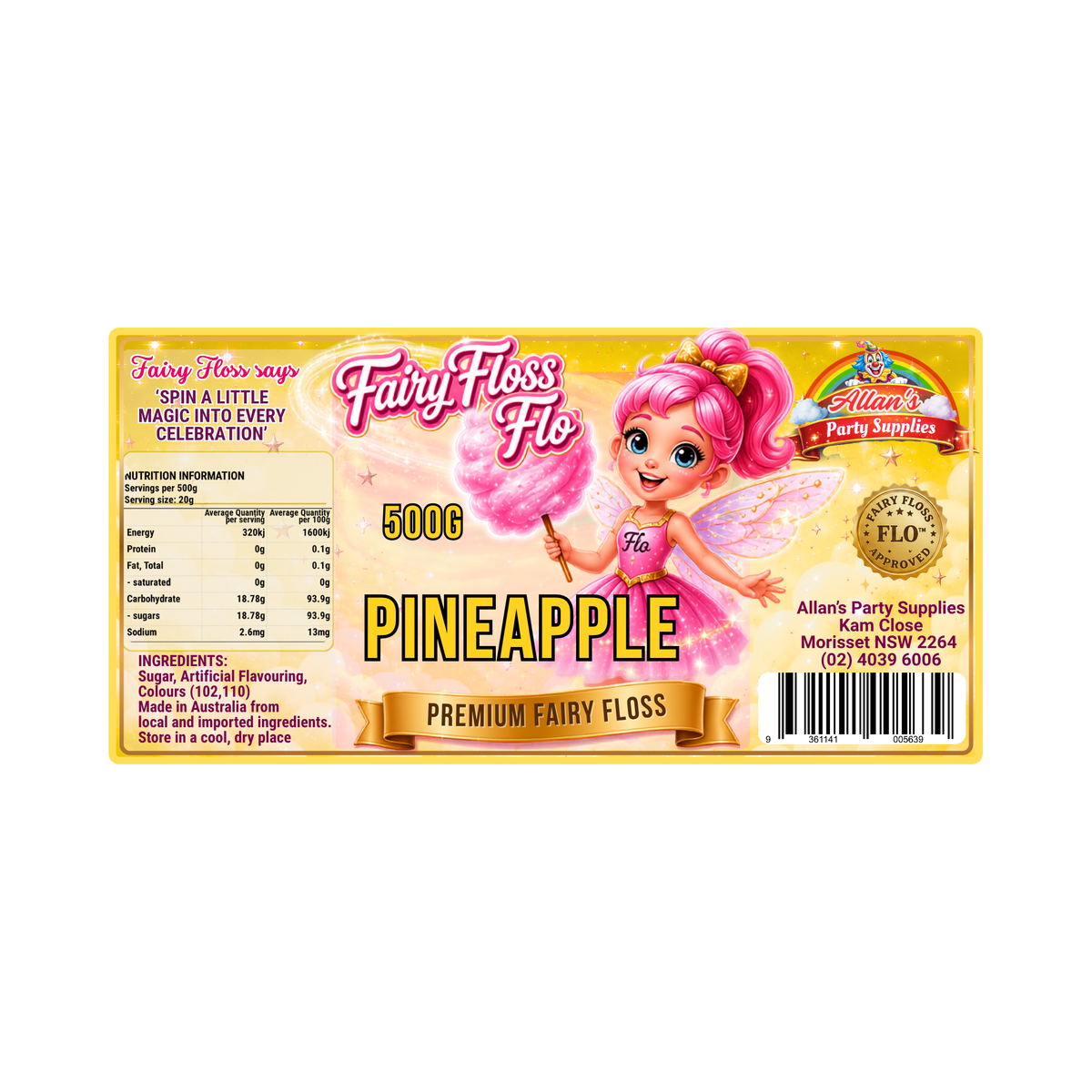 Pineapple Fairy Floss Sugar – 500g Jar - Allan's Party Supplies