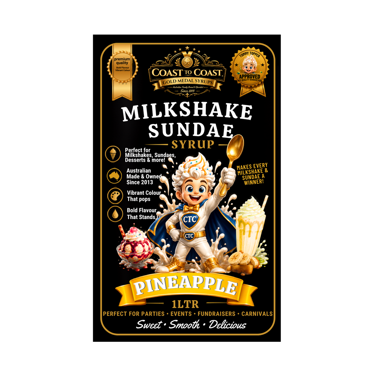 Pineapple, Milkshake/Sundae toppings 1ltr - Coast to Coast Gold Medal Syrups®