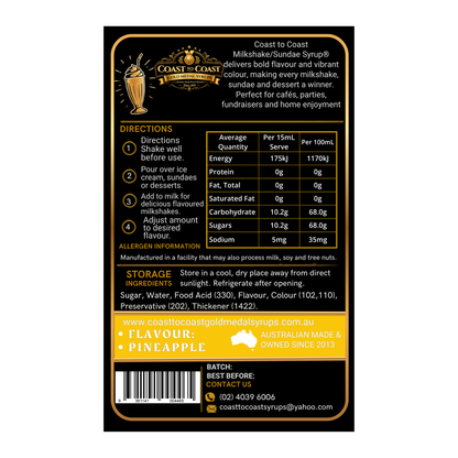 Pineapple, Milkshake/Sundae toppings 500ml - Coast to Coast Gold Medal Syrups®