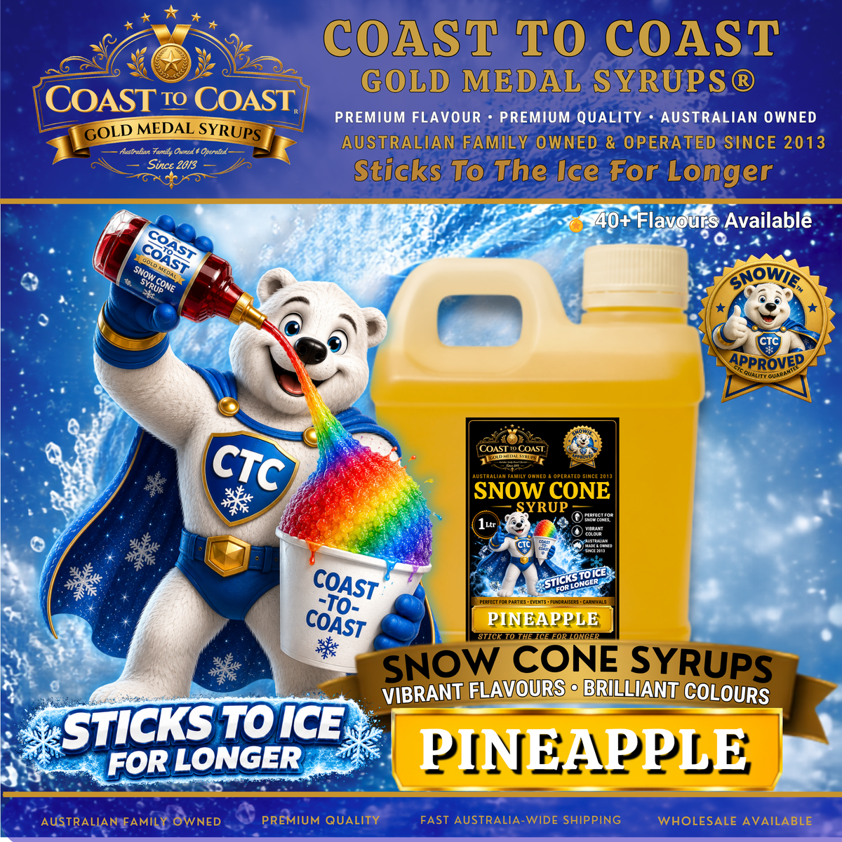 Pineapple Snow Cone Syrups 1ltr - Coast to Coast Gold Medal Syrups®