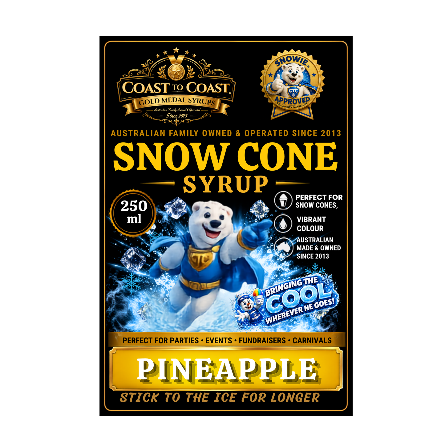 Pineapple Snow Cone Syrups 250ml - Coast to Coast Gold Medal Syrups®