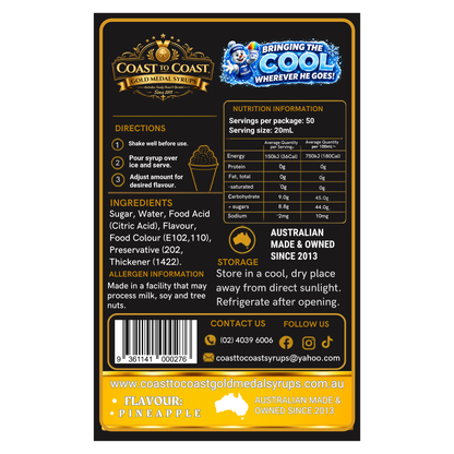 Pineapple Snow Cone Syrups 250ml - Coast to Coast Gold Medal Syrups®
