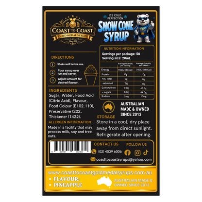 Pineapple Snow Cone Syrups 2ltr - Coast to Coast Gold Medal Syrups®
