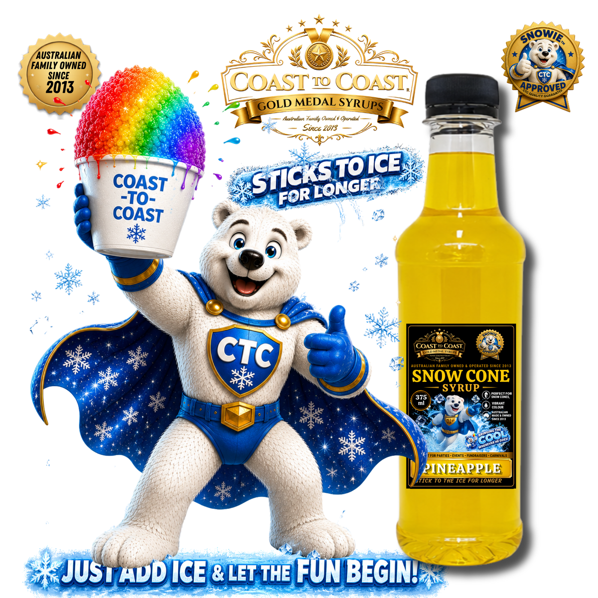 Pineapple  Snow Cone Syrup 375ml – Premium Ice Syrup | Coast to Coast Gold Medal Syrups®