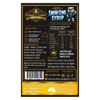 Pineapple Snow Cone Syrups 4ltr - Coast to Coast Gold Medal Syrups®