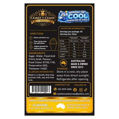 Pineapple Snow Cone Syrups 750ml - Coast to Coast Gold Medal Syrups®