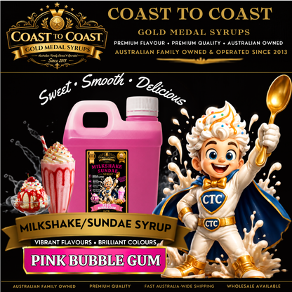 Pink Bubble Gum, Milkshake/Sundae toppings 1ltr - Coast to Coast Gold Medal Syrups®