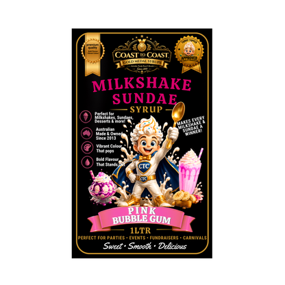 Pink Bubble Gum, Milkshake/Sundae toppings 1ltr - Coast to Coast Gold Medal Syrups®