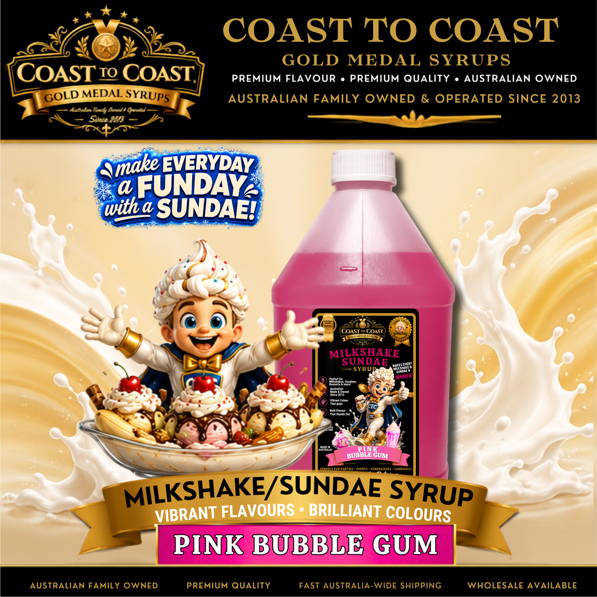 Pink Bubble Gum, Milkshake-Sundae Toppings 4ltr - Coast to Coast Gold Medal Syrups®