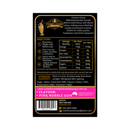 Pink Bubble Gum, Milkshake-Sundae Toppings 4ltr with pump - Coast to Coast Gold Medal Syrups®