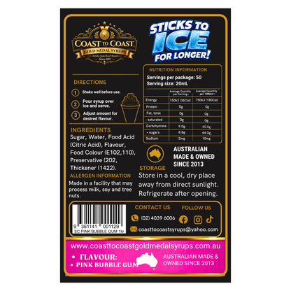 Pink Bubble Gum Snow Cone Syrups 1ltr - Coast to Coast Gold Medal Syrups®