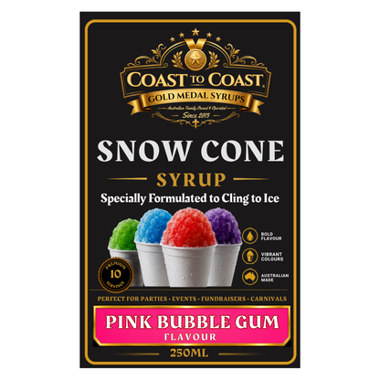 Pink Bubble Gum Snow Cone Syrups 250ml - Coast to Coast Gold Medal Syrups®