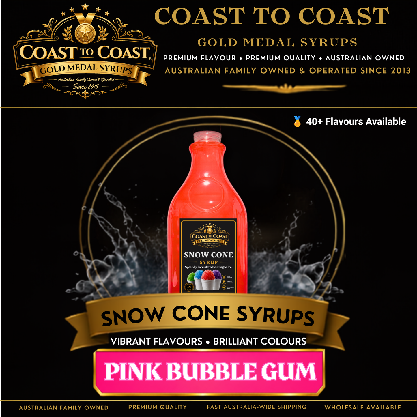 Pink Bubble Gum Snow Cone Syrups 2ltr - Coast to Coast Gold Medal Syrups®