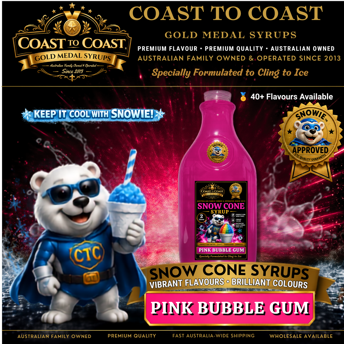 Pink Bubble Gum Snow Cone Syrups 2ltr - Coast to Coast Gold Medal Syrups®