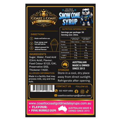 Pink Bubble Gum Snow Cone Syrups 2ltr - Coast to Coast Gold Medal Syrups®
