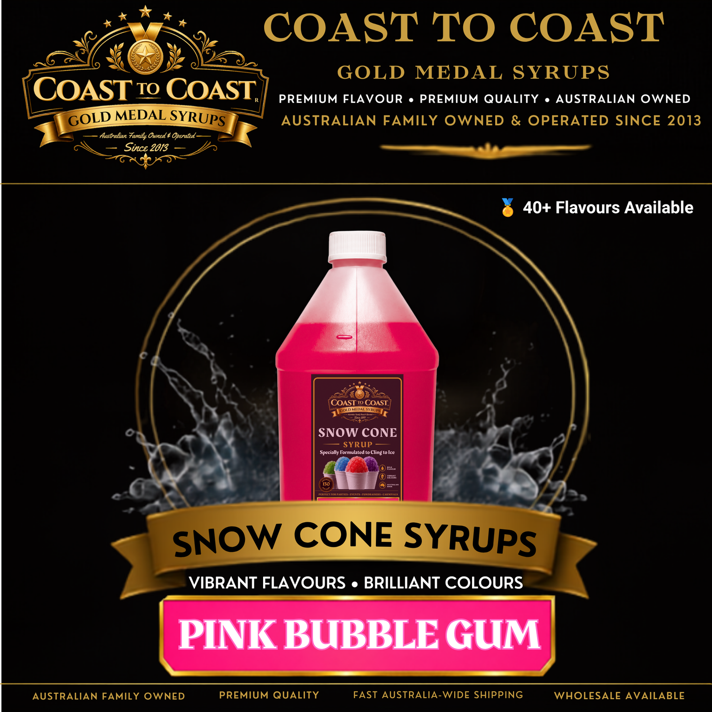 Pink Bubble Gum Snow Cone Syrups 4ltr - Coast to Coast Gold Medal Syrups®