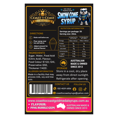 Pink Bubble Gum Snow Cone Syrups 4ltr - Coast to Coast Gold Medal Syrups®
