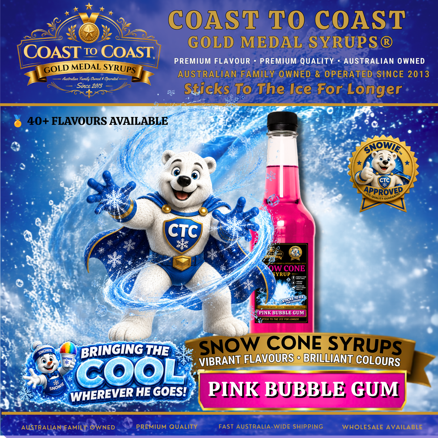 Pink Bubble Gum Snow Cone Syrups 750ml - Coast to Coast Gold Medal Syrups®