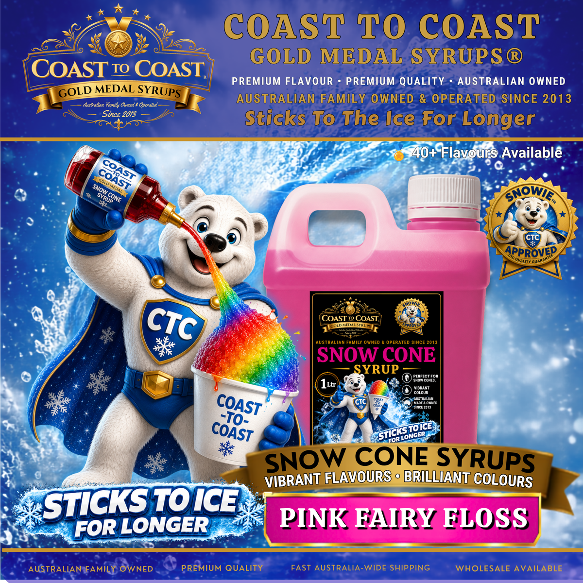 Pink Fairy Floss Snow Cone Syrups 1ltr - Coast to Coast Gold Medal Syrups®