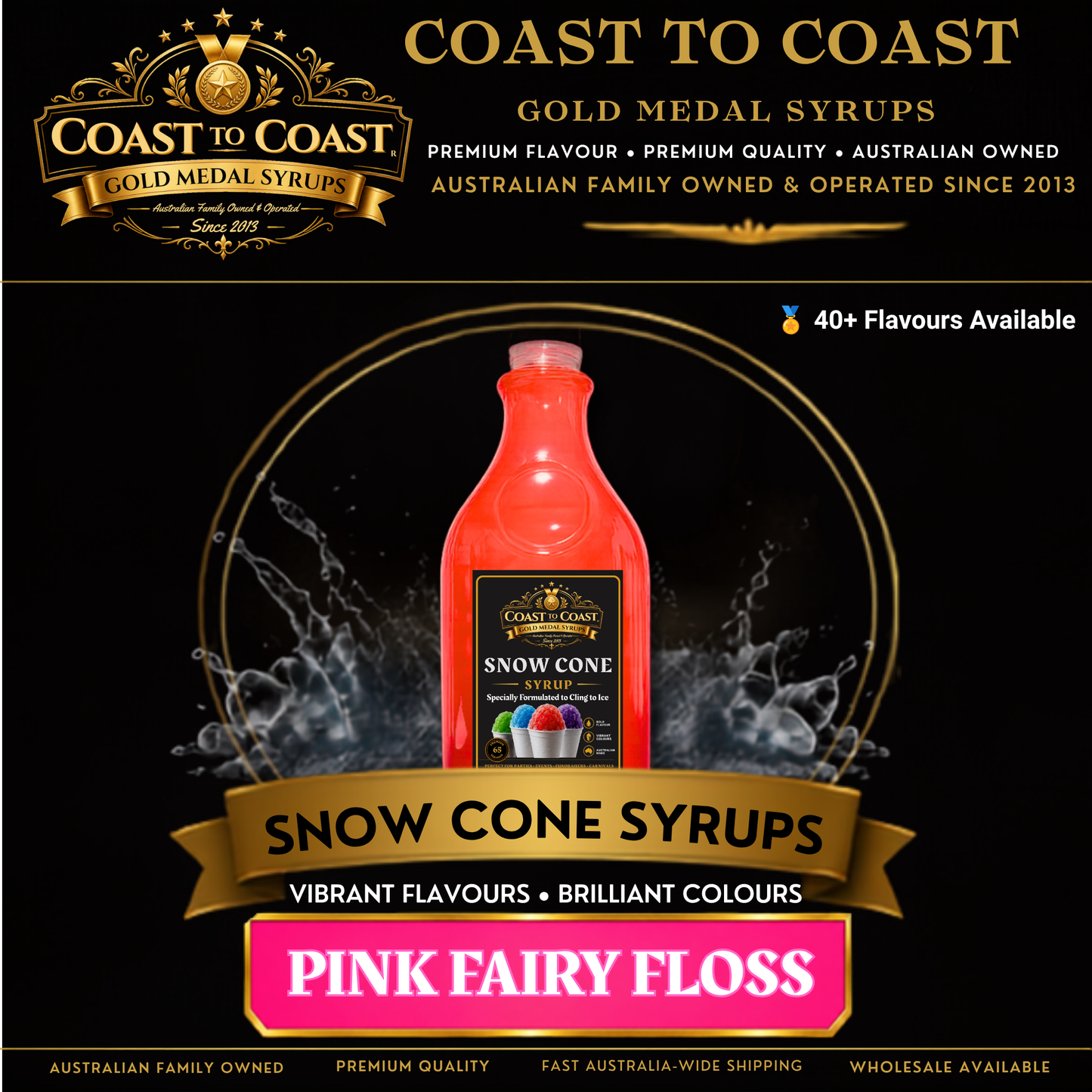Pink Fairy Floss Snow Cone Syrups 2ltr - Coast to Coast Gold Medal Syrups®