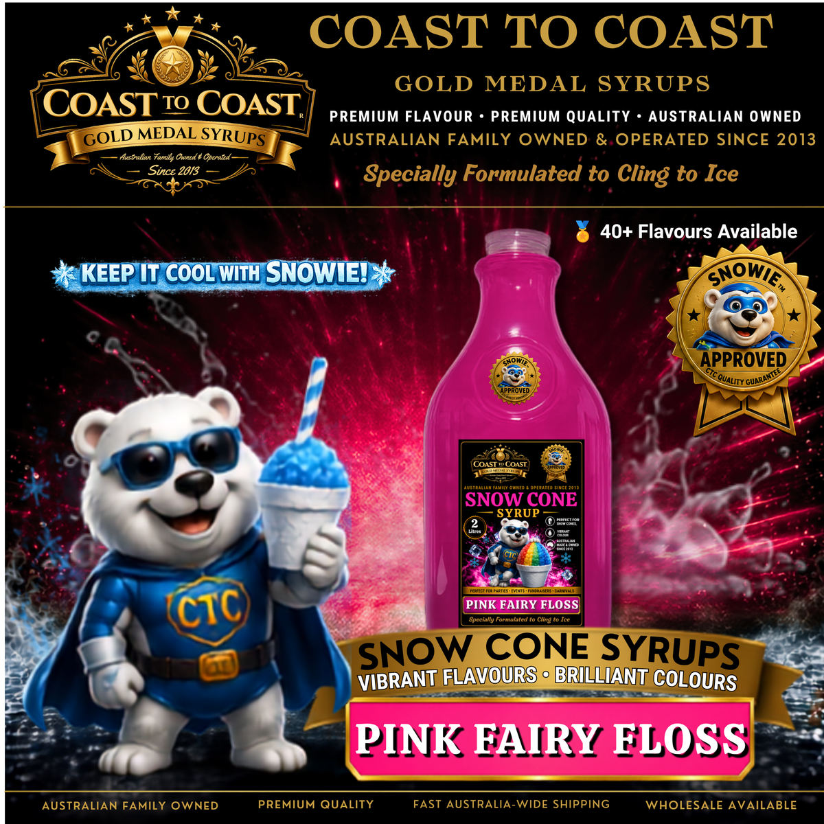 Pink Fairy Floss Snow Cone Syrups 2ltr - Coast to Coast Gold Medal Syrups®