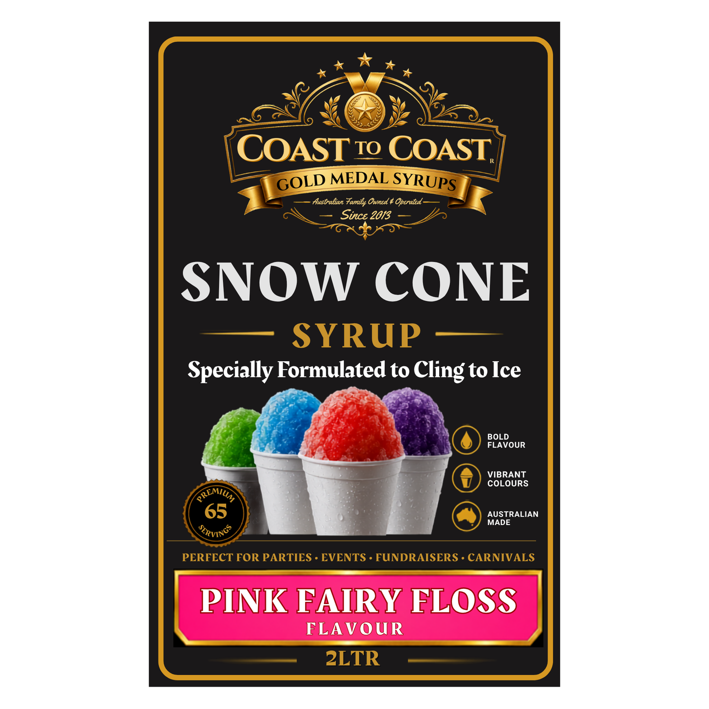 Pink Fairy Floss Snow Cone Syrups 2ltr - Coast to Coast Gold Medal Syrups®