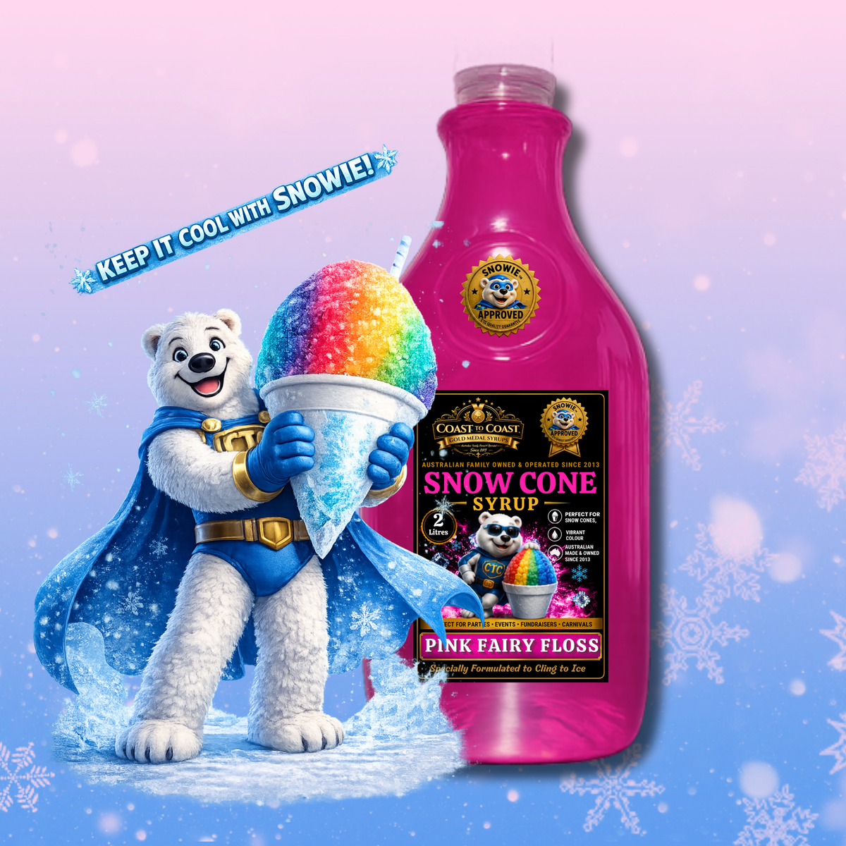 Pink Fairy Floss Snow Cone Syrups 2ltr - Coast to Coast Gold Medal Syrups®